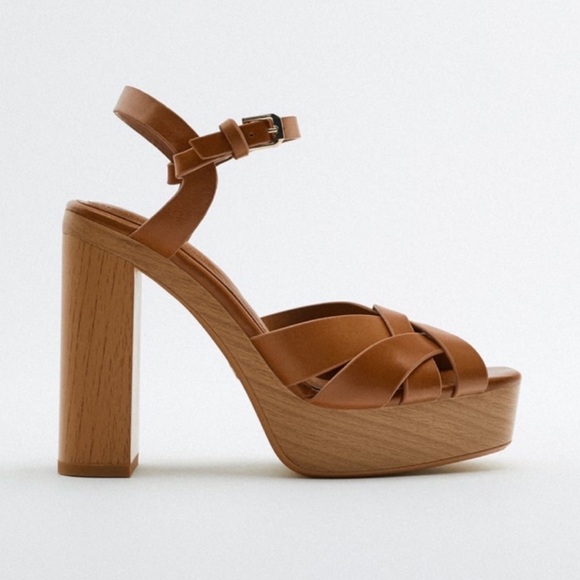 Zara block heel leather sandals - Picture 1 of 4